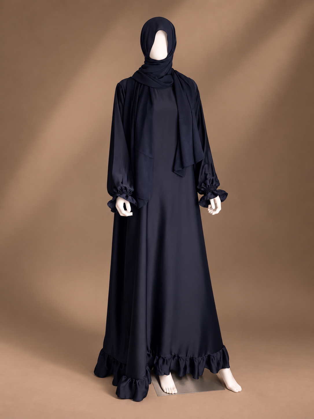 Sakinah Ruffled Bottom Abaya - Navy Blue (Satin)