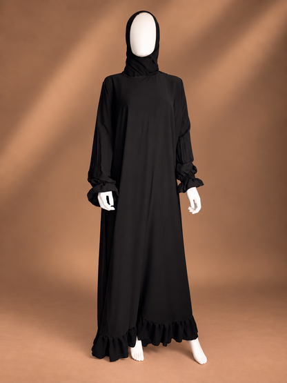 Sakinah Ruffled Bottom Abaya - Black