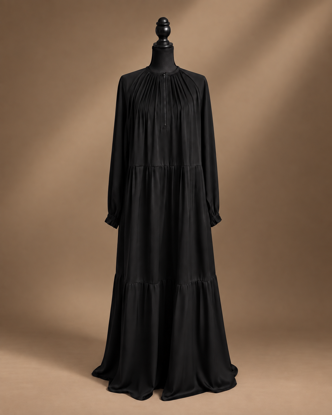 Sabirah Tiered Abaya - Satin Black