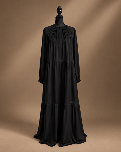 Sabirah Tiered Abaya - Satin Black