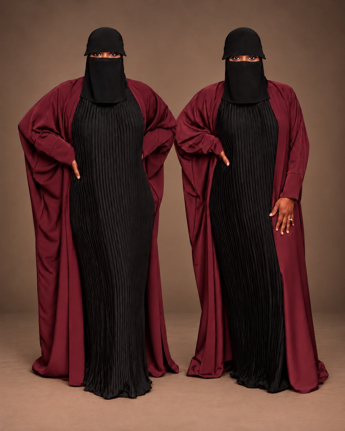 Zahra Open Bisht Abaya - Burgundy