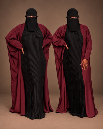 Zahra Open Bisht Abaya - Burgundy