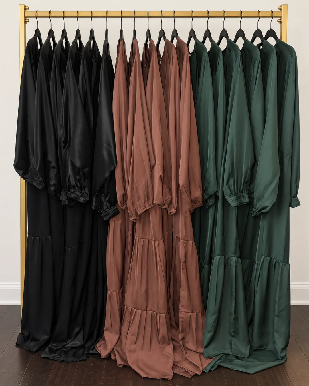 Sabirah Tiered Abaya - Satin Black
