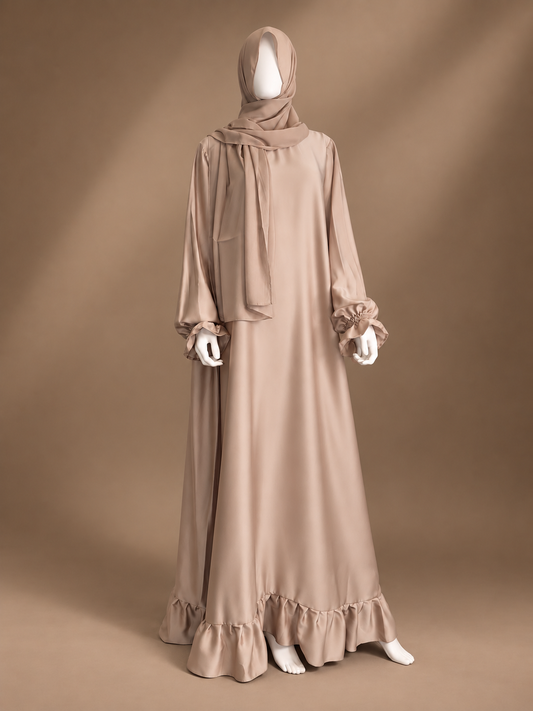 Sakinah Ruffled Bottom Abaya - Sand