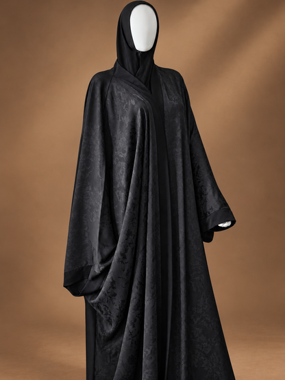 Black Floral Bisht Open Abaya