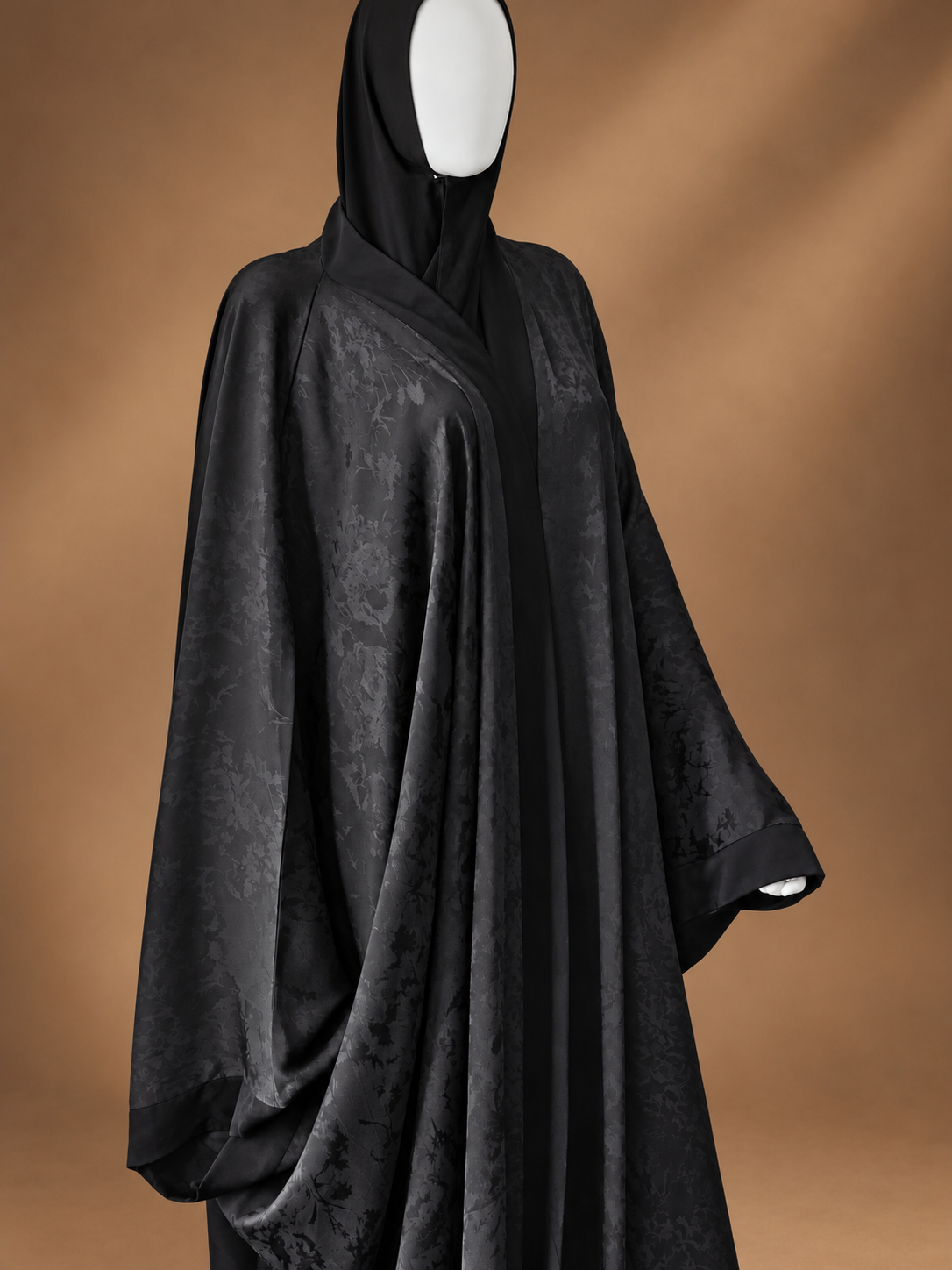 Black Floral Bisht Open Abaya